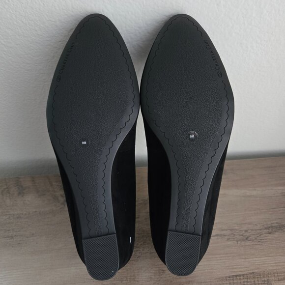 Charter Club Wandaa Suede Leather Scalloped Almond Toe Wedge Heels Black Size 9 - Picture 10 of 12